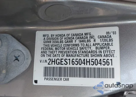 2004 Honda Civic Lx из США, поврежденный, VIN 2HGES16504H504561